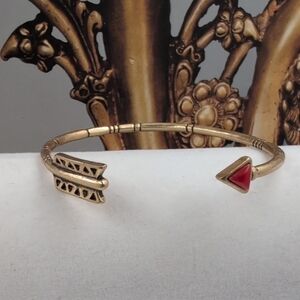 Lucky Brand Gold and Red Cuff Bracelet with Textured Accents